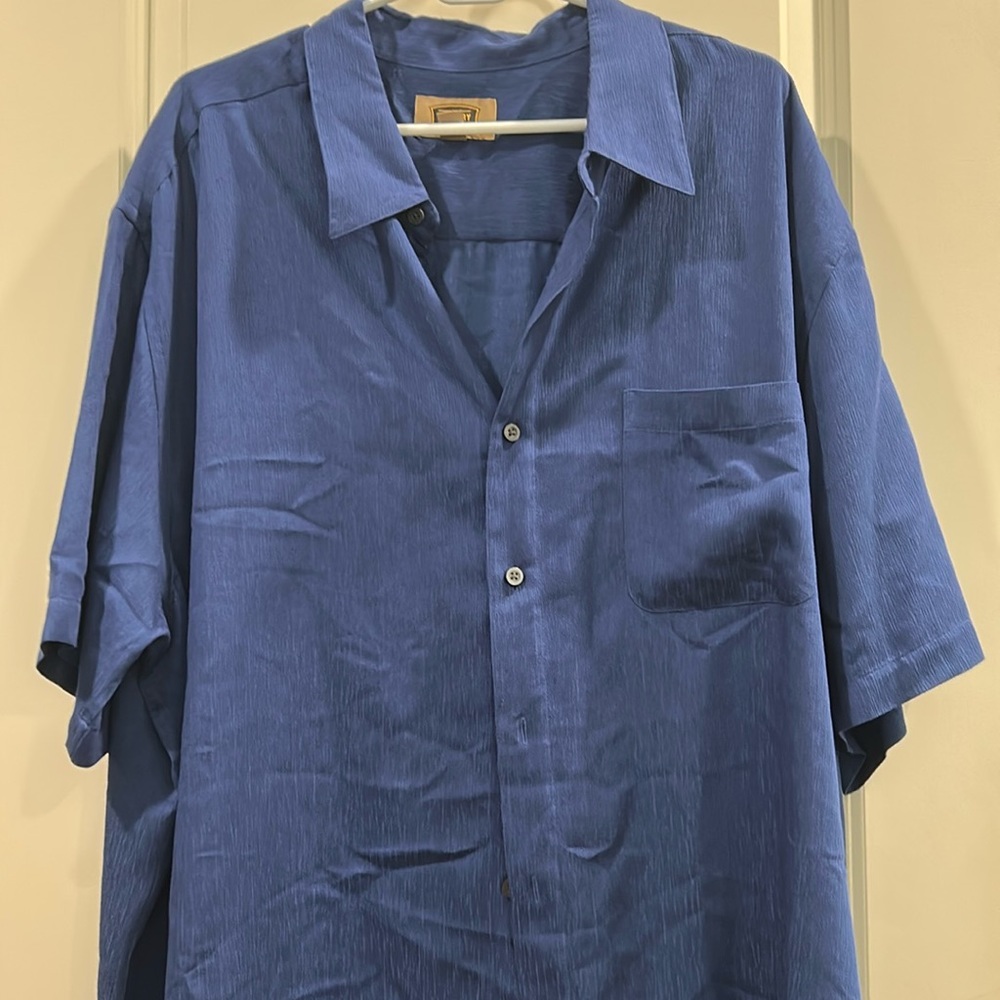 The Foundry mens rayon blend Button Down Short Sleeves shirt size 2XLT blue